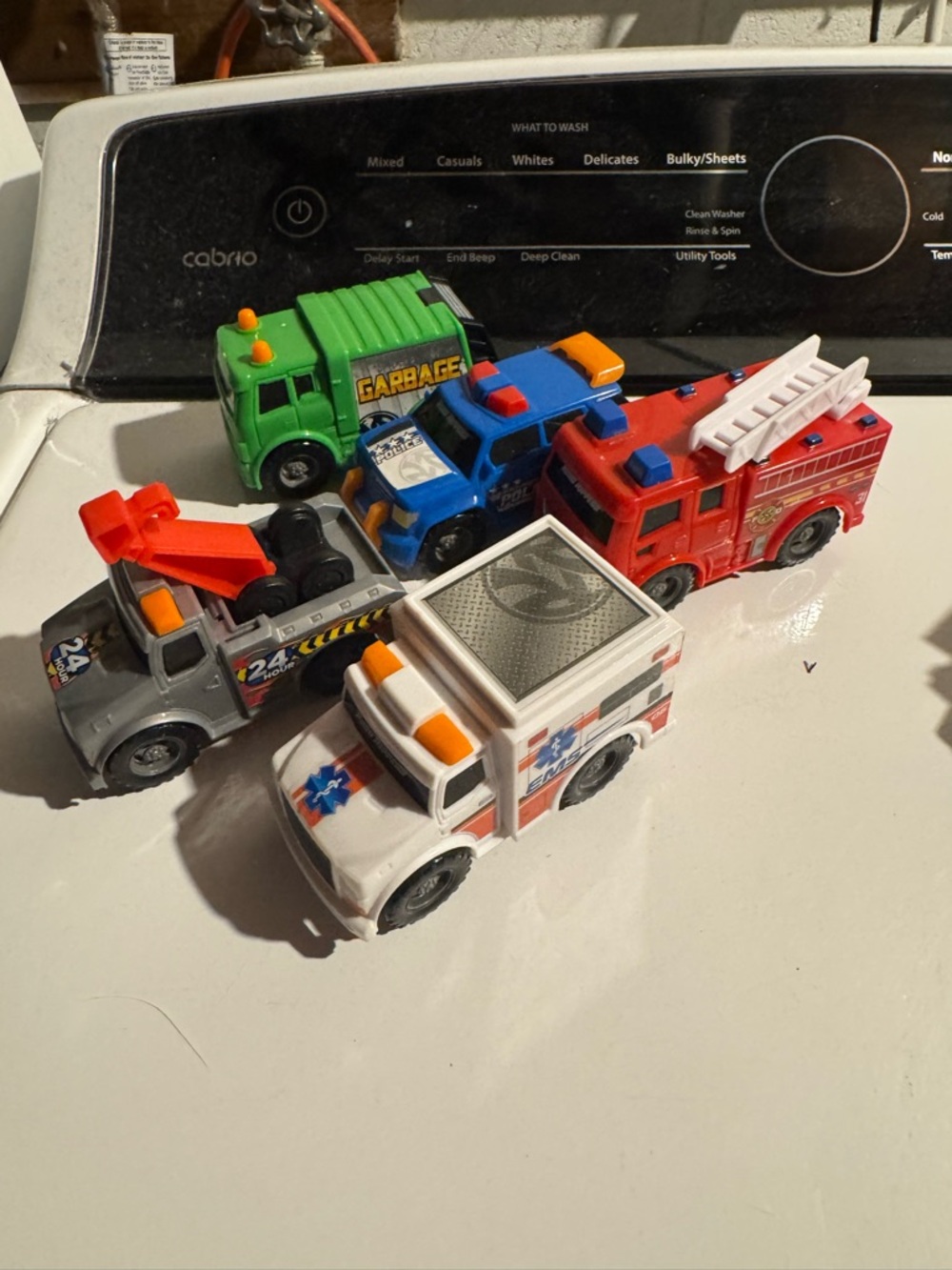 Toy Rescue Vehicles Set - White, Red, Green, Blue, Gray